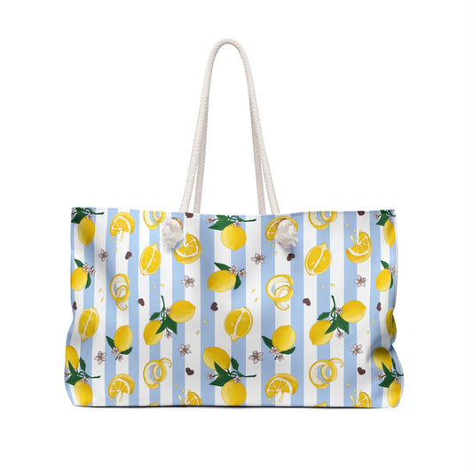 Tudo Beleza Lemon Print Weekender Bag - Perfect for Summer Getaways & Beach Trips