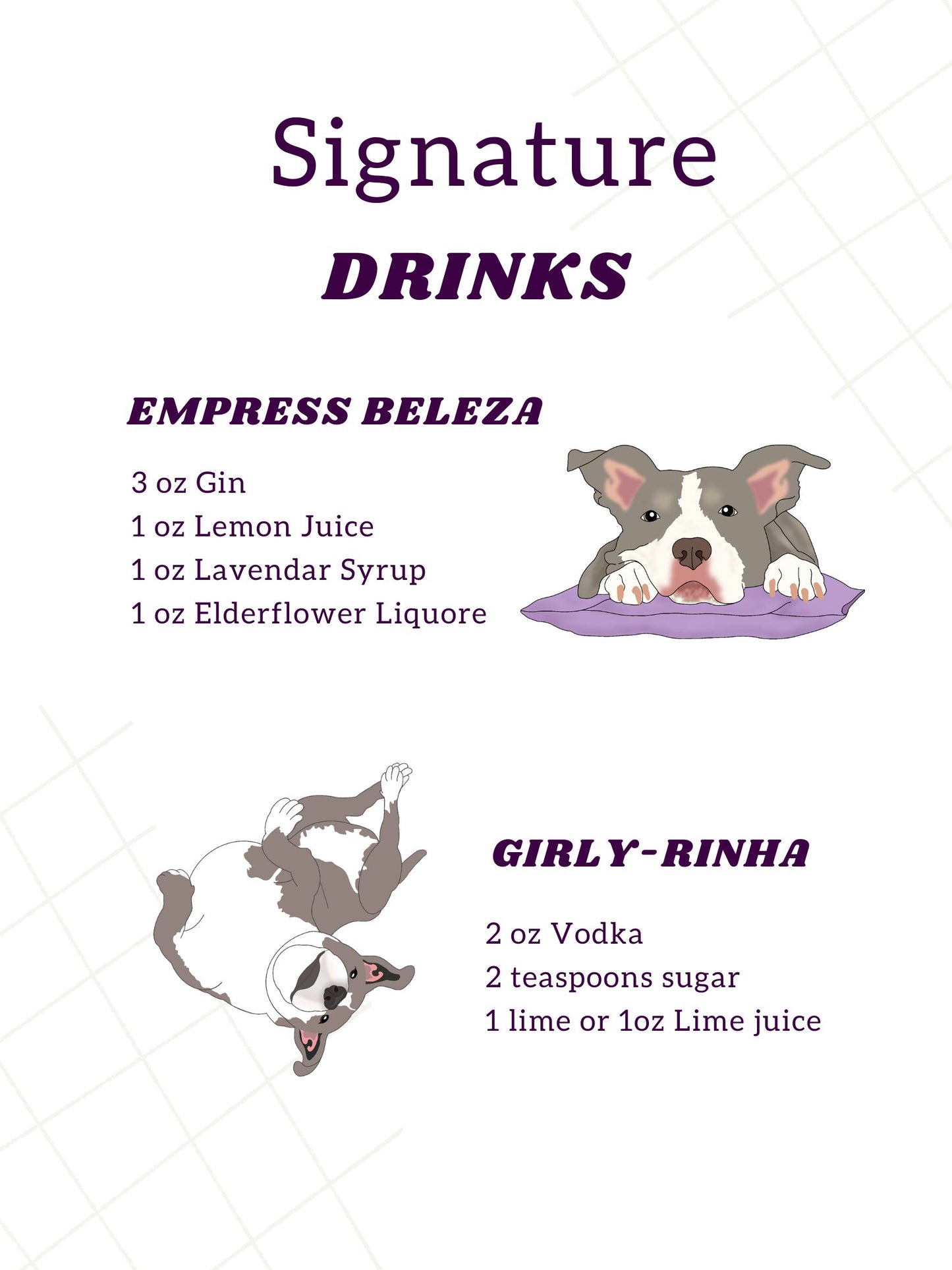 Custom Pet Cocktail Menu | Hand-Drawn Pet Portrait Bar Sign for Weddings & Events