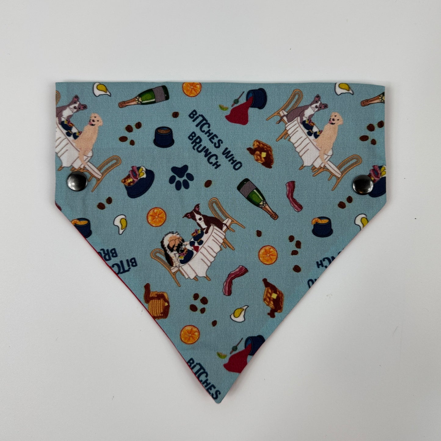 Fabric with a pattern of people and objects on a light blue background