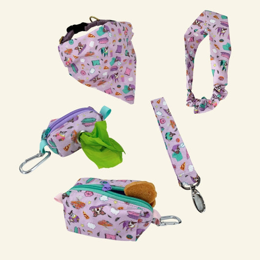 The Everyday Essentials – Bandana + Poop Bag + Treat Pouch + Lanyard + Scrunchie or Headband
