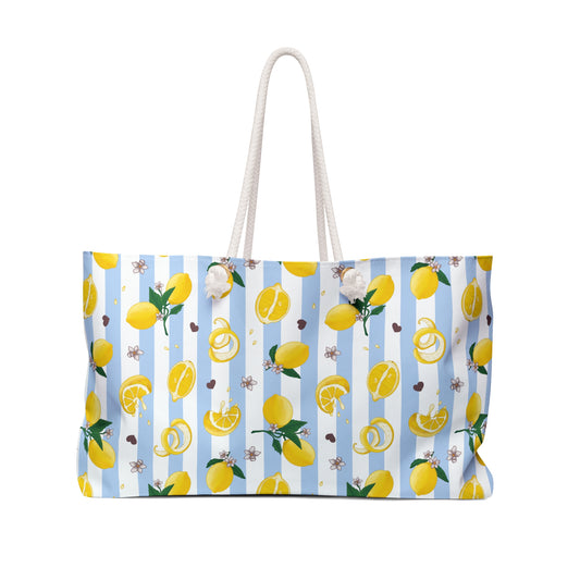 Tudo Beleza Lemon Print Weekender Bag - Perfect for Summer Getaways & Beach Trips