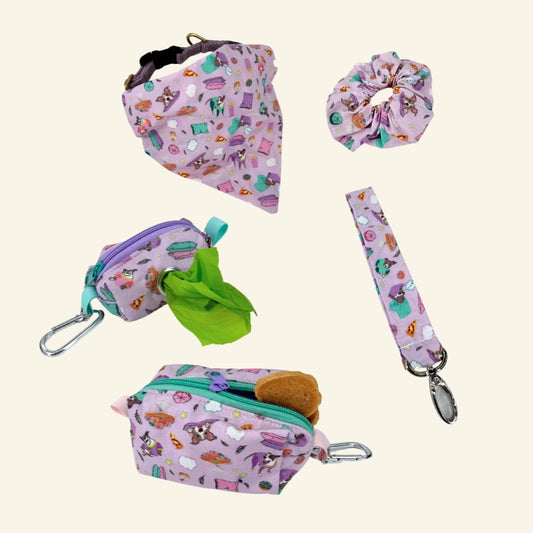 The Everyday Essentials – Bandana + Poop Bag + Treat Pouch + Lanyard + Scrunchie or Headband