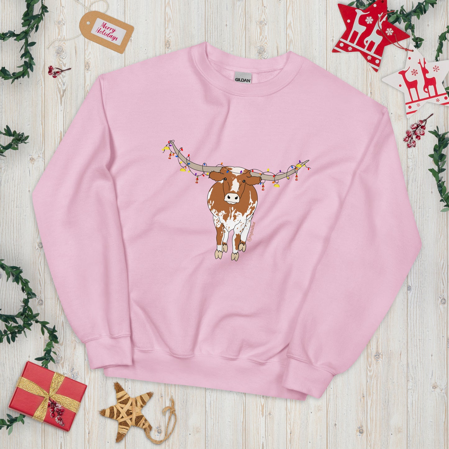 Hooked on Holiday Lights - Longhorn and Ornaments (Unisex Sweatshirt)